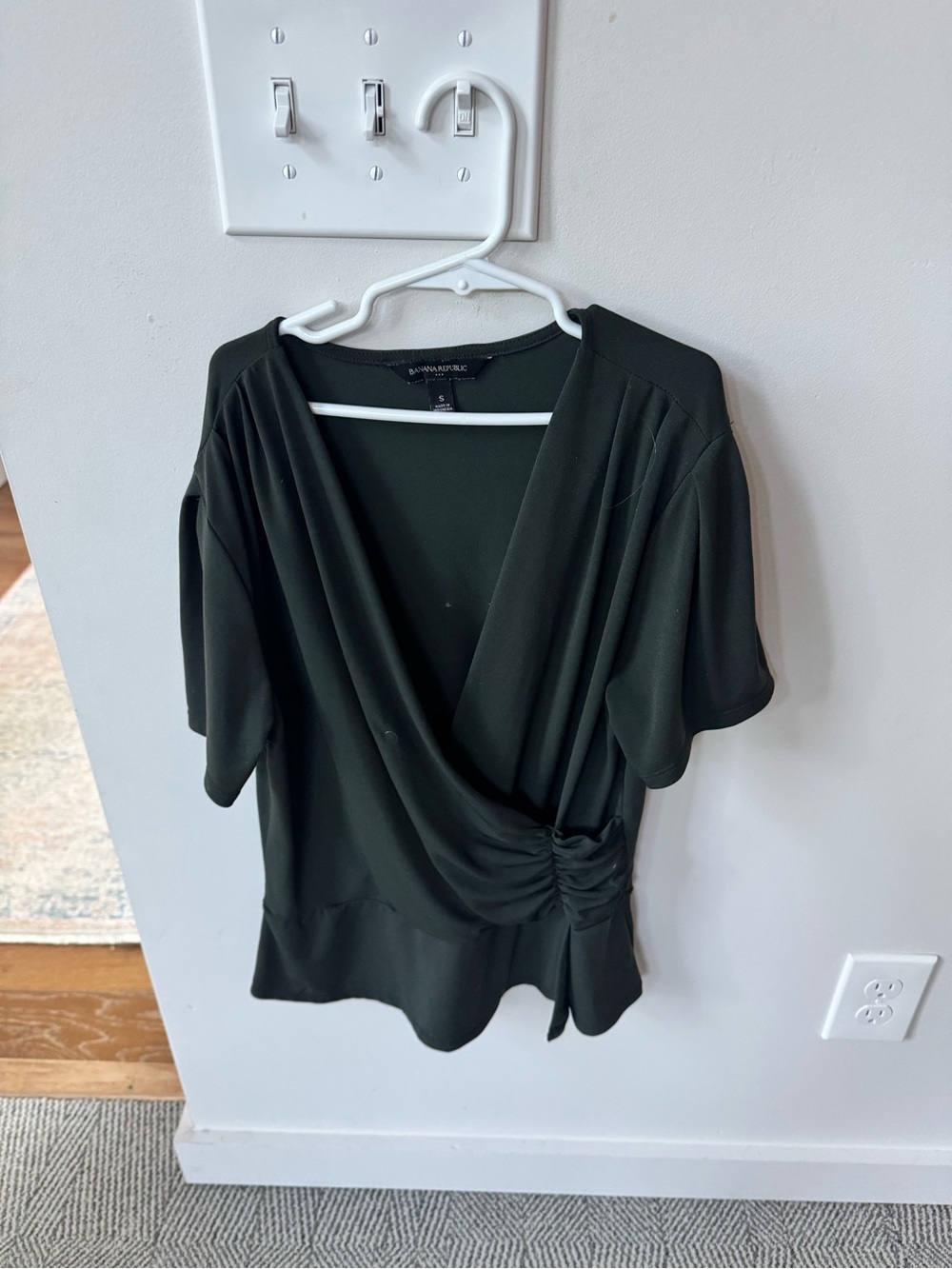 Banana Republic Dark Olive Wrap-Style Short-Sleeve Blouse